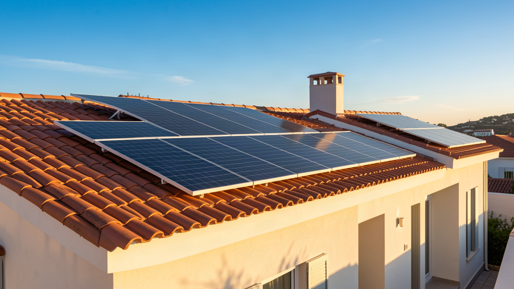 Ilustração esquemática de painéis fotovoltaicos e bateria